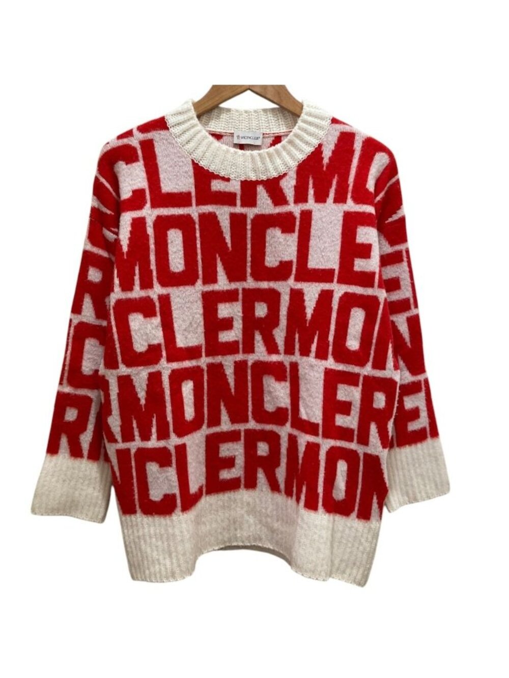 Moncler Girocollo All Over Pattern Wool Knit Sweater White